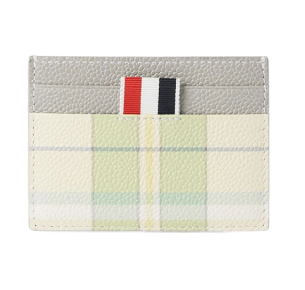 Thom Browne Pebble Grain Leather 4-Bar Check Card Holder Pastel Green
