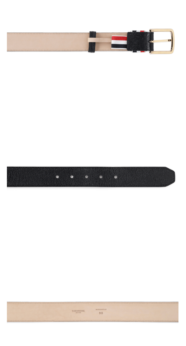 Thom Browne Calfskin Pebbled Leather Belt Black