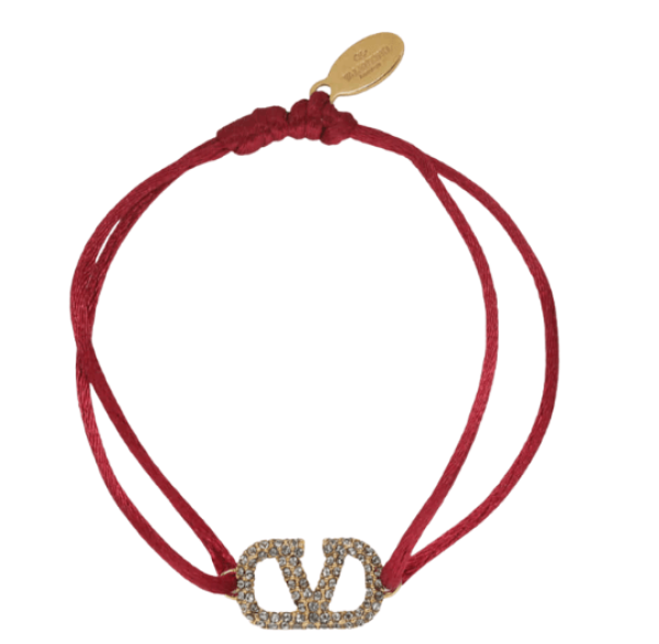 Valentino Vlogo Signature Bracelet in Cotton and Swarovski Crystals Rouge Pur