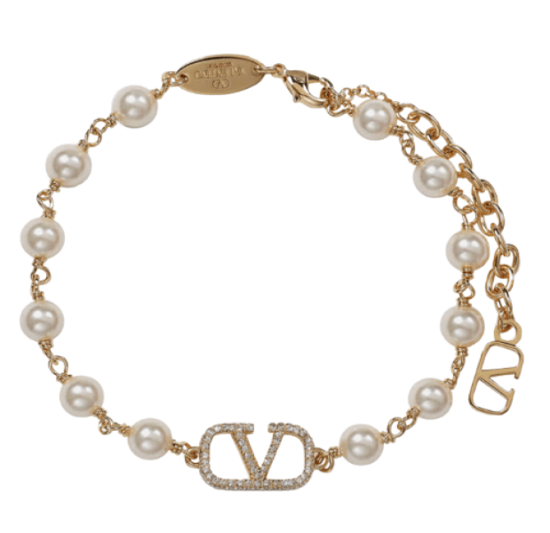 (W) Valentino Vlogo Signature Bracelet with Pearls Gold