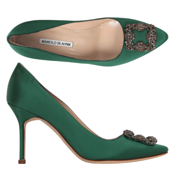 Manolo Blahnik Green Hangisi 90 Satin Pumps Heel