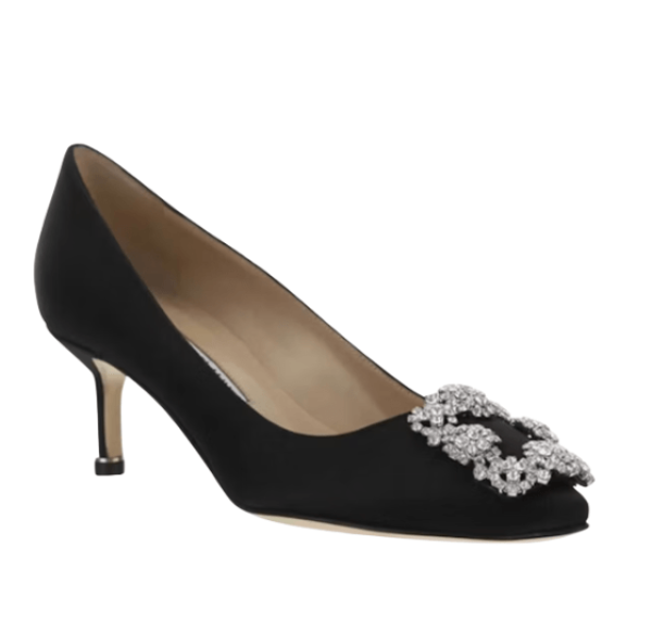 Manolo Blahnik Black Hangisi Satin Pumps Heel 
