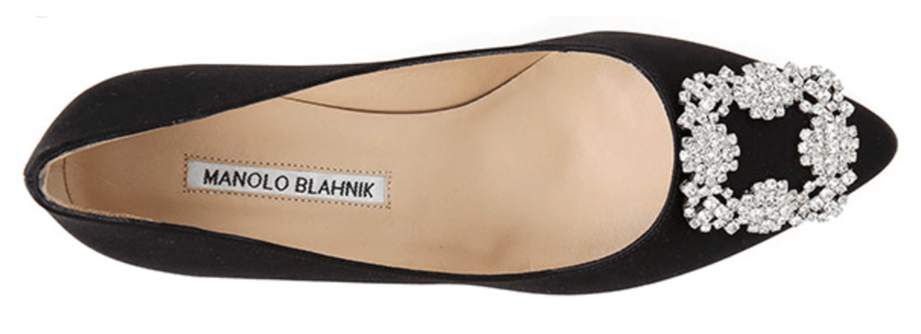 Manolo Blahnik Black Hangisi Satin Pumps Heel 