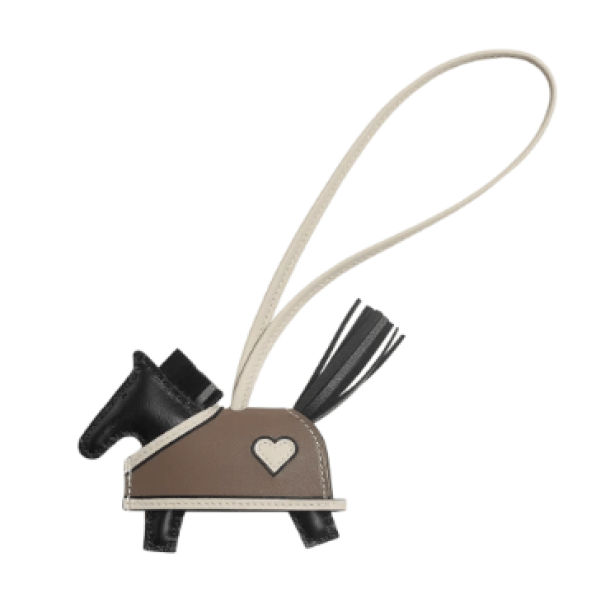 Hermes Rodeo Robeo Coeur PM Charm Milo Lambskin & Noir Craie Etoupe Noir