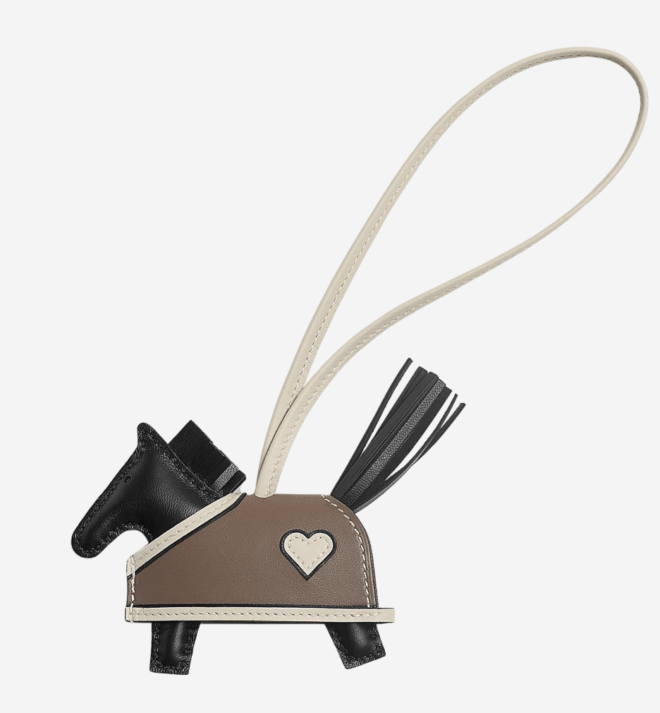 Hermes Rodeo Robeo Coeur PM Charm Milo Lambskin & Noir Craie Etoupe Noir