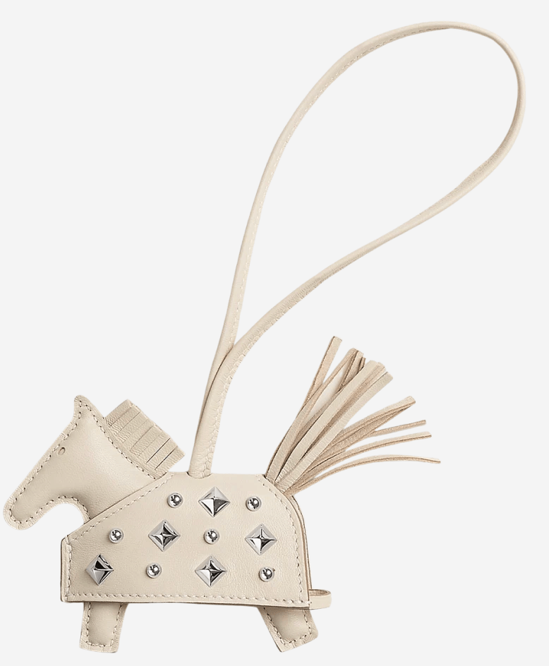 Hermes Rodeo Robeo Rock PM Charm Milo Lambskin & Palladium Craie