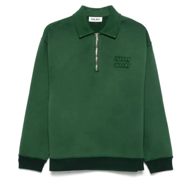 MIU MIU GARMENT-DYED COTTON POLO SWEATSHIRT