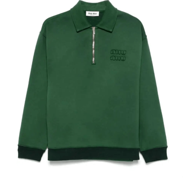 MIU MIU GARMENT-DYED COTTON POLO SWEATSHIRT