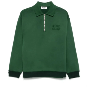MIU MIU GARMENT-DYED COTTON POLO SWEATSHIRT