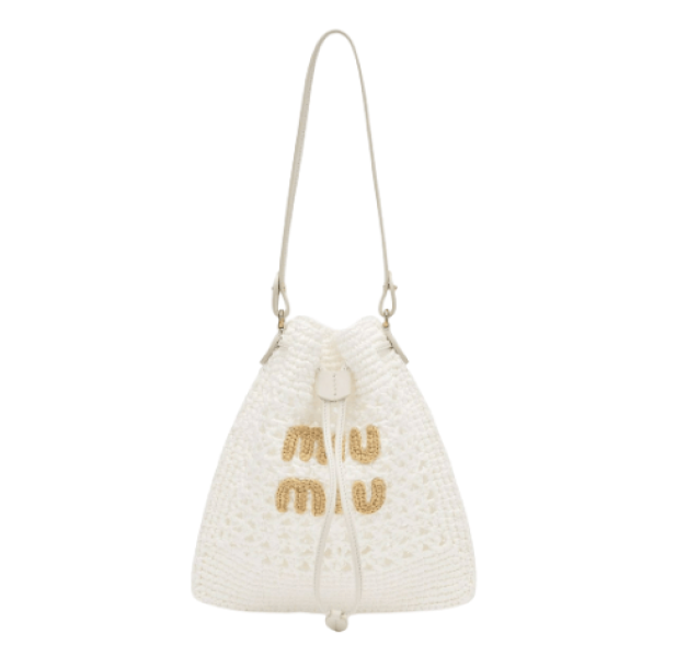 Mini Woven Fabric Drawstring Tote Bag - White/Natural