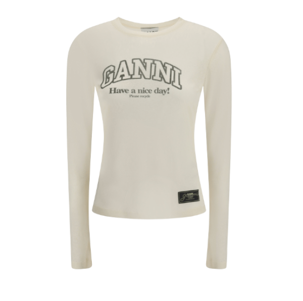 GANNI Ivory Long-Sleeve Top