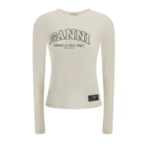 GANNI Ivory Long-Sleeve Top