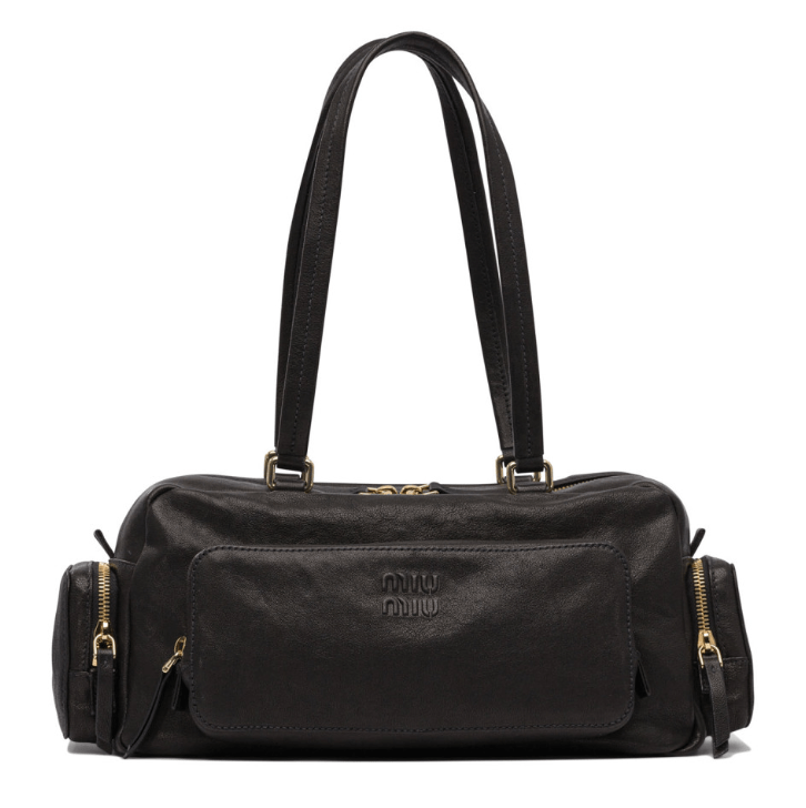 Miu Miu Pocket Washed Nappa Leather Bag Black
