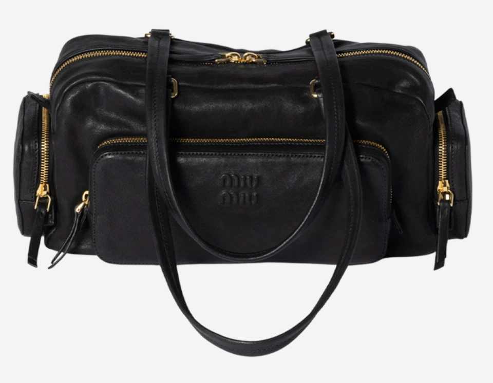 Miu Miu Pocket Washed Nappa Leather Bag Black
