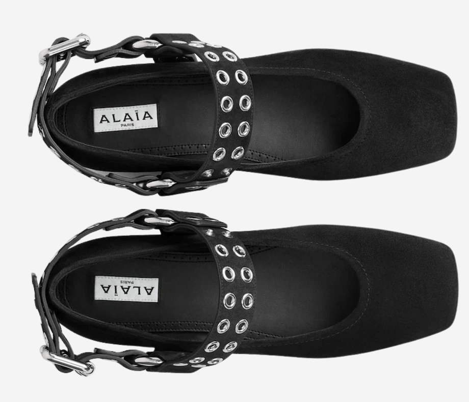 (W) Alaia Biker Ballet Flats in Suede Black