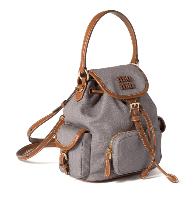 Miu Miu Leather-Trimmed Canvas Backpack - Grey
