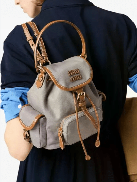 Miu Miu Leather-Trimmed Canvas Backpack - Grey