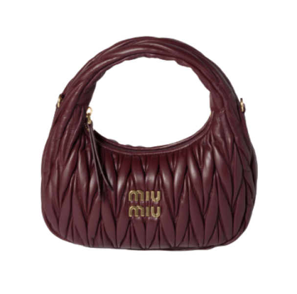 Burgundy Wander Matelassé Nappa Leather Hobo Bag 
