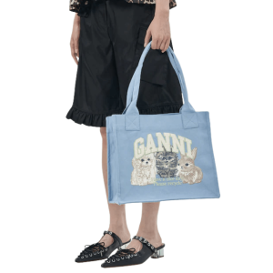 Ganni Large Animal Print Tote Bag Soft Chambray