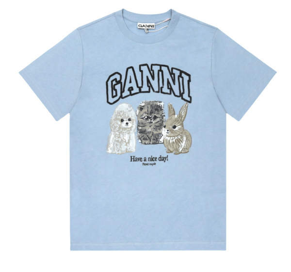 (W) Ganni Animal Print T-Shirt Chambray Blue