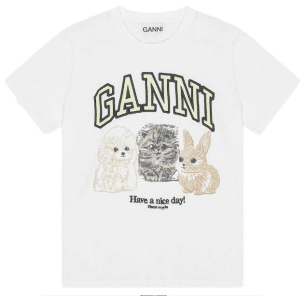 (W) Ganni Animal Print T-Shirt White