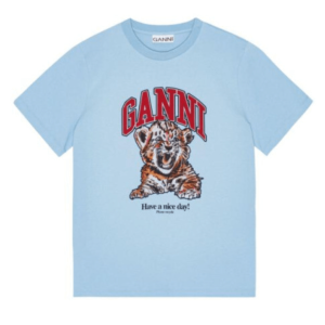 (W) Ganni Logo Graphic Cotton T-Shirt Skyblue