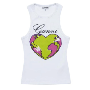 (W) Ganni Graphic Rib Heart Tank Top Bright White