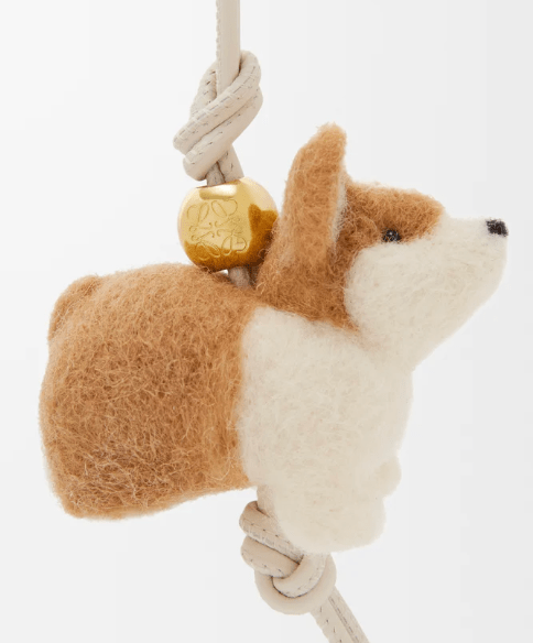 Corgi charm in felt and calfskin White 