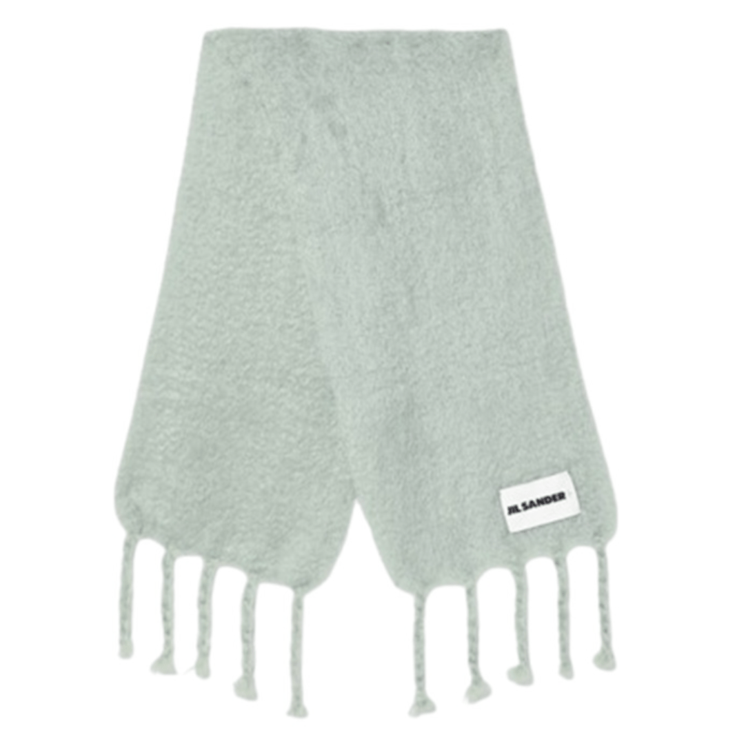 Logo Label Fringe Mohair Blend Scarf