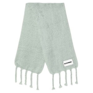 Logo Label Fringe Mohair Blend Scarf
