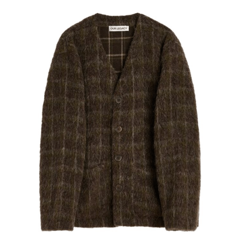 OUR LEGACY Dorf Check Hairy Wool Cardigan