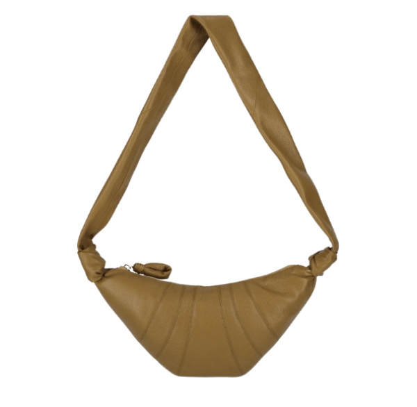 Small Grained Leather Croissant Shoulder Bag - Bronze Khaki
