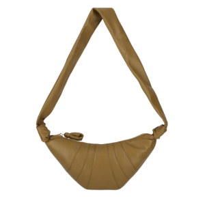 Small Grained Leather Croissant Shoulder Bag - Bronze Khaki