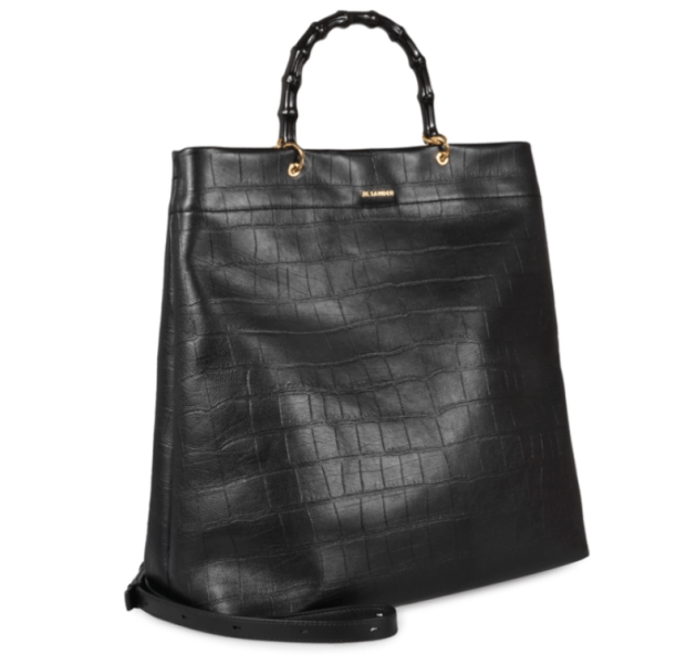 JIL SANDER Croc-effect Bamboo Handle Tote Bag