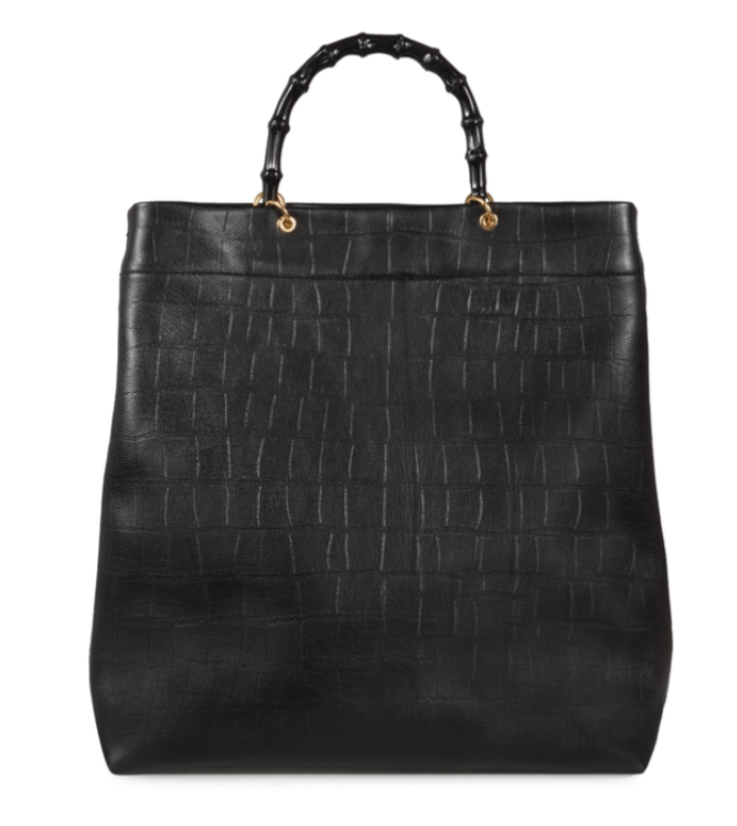 JIL SANDER Croc-effect Bamboo Handle Tote Bag