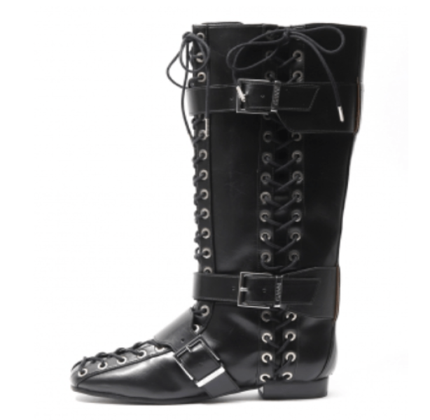 BLACK CRINKLE OLEATEX LACE-UP HIGHN BOOTS