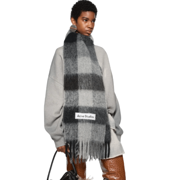  Mohair checked scarf, Dark Black/Grey/Dark Grey