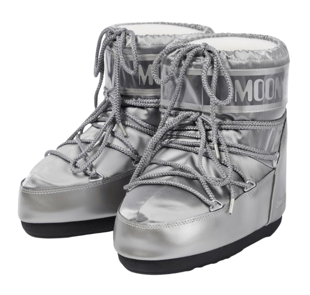 MOON BOOT]ICON LOW GLANCE SILVER SATIN BOOTS 