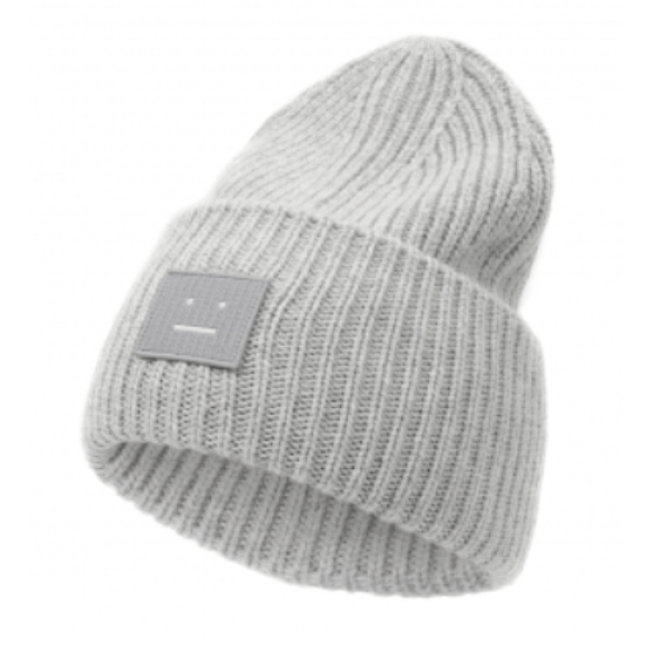 Acne Studios Large Face Logo Beanie Light Grey Melange