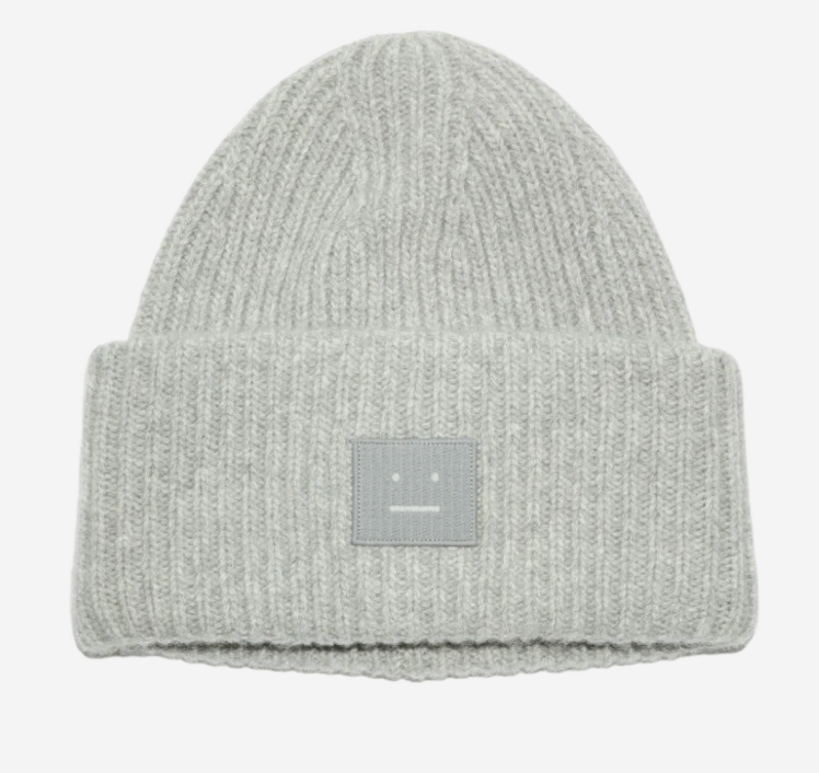 Acne Studios Large Face Logo Beanie Light Grey Melange