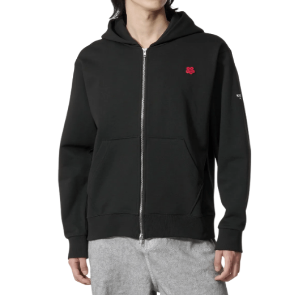 Bokeh Flower Full-Zip Hoodie – Black 