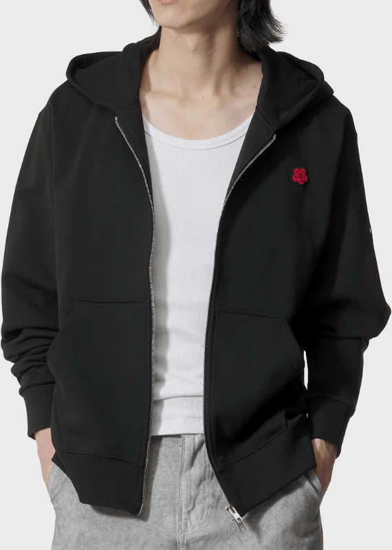 Bokeh Flower Full-Zip Hoodie – Black 