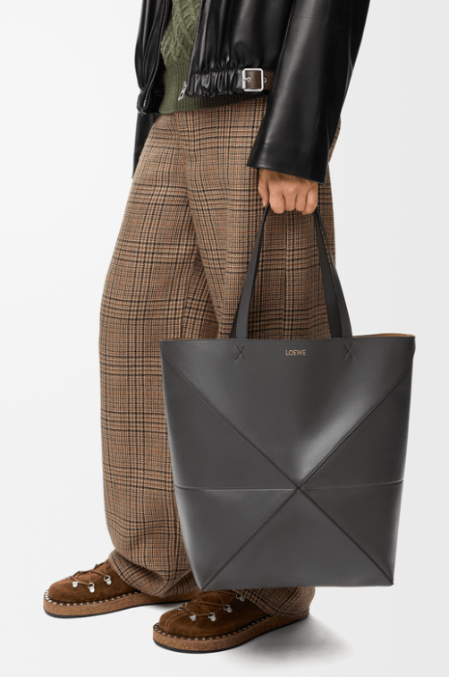XL Puzzle Fold tote in shiny calfskin