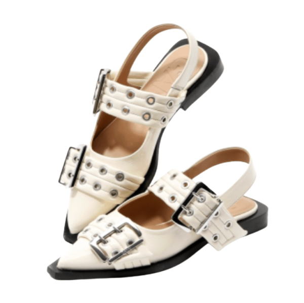 Ivory Feminine Buckle Ballerinas 