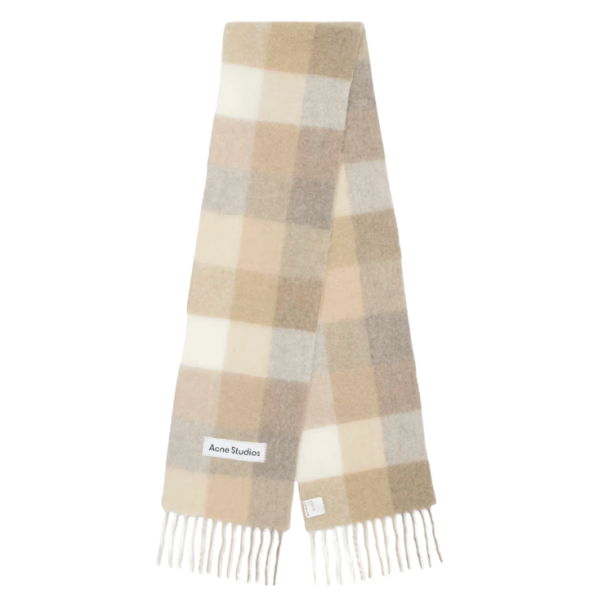 Mohair checked scarf - Peach White Beige