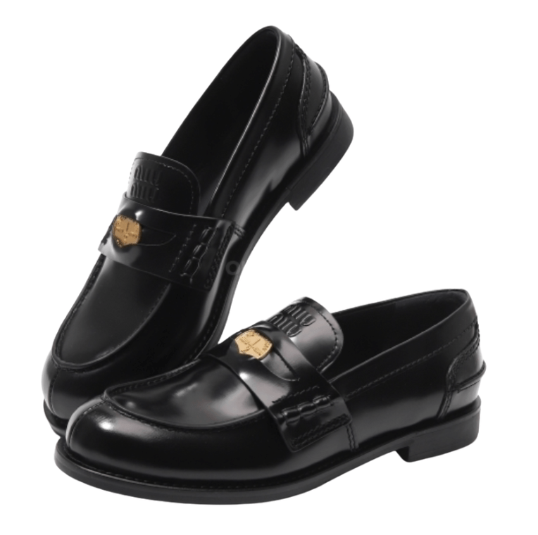 (W) Miu Miu Leather Penny Loafers Black