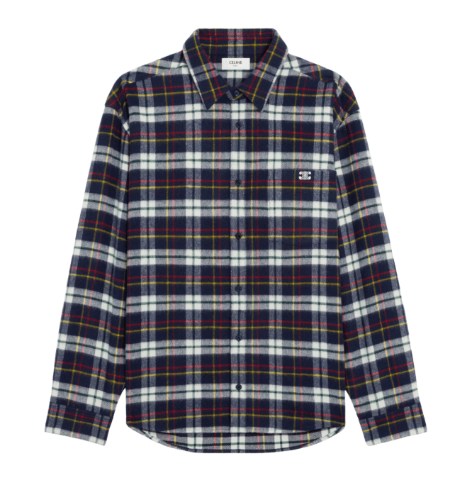 CELINE HOMME Logo-Embroidered Checked Wool-Flannel Shirt 