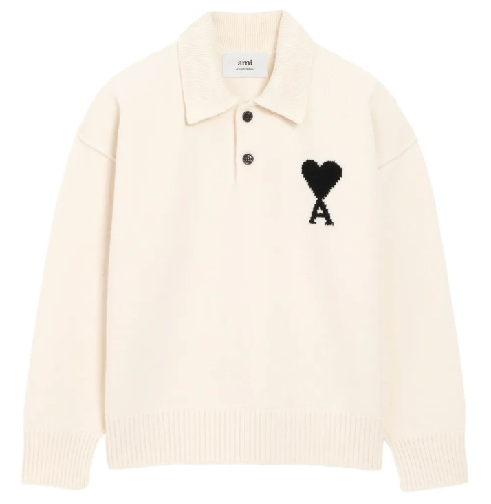 Ami de Cœur virgin wool polo sweater in white