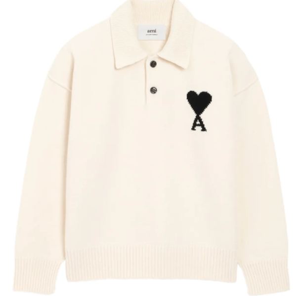 Ami de Cœur virgin wool polo sweater in white