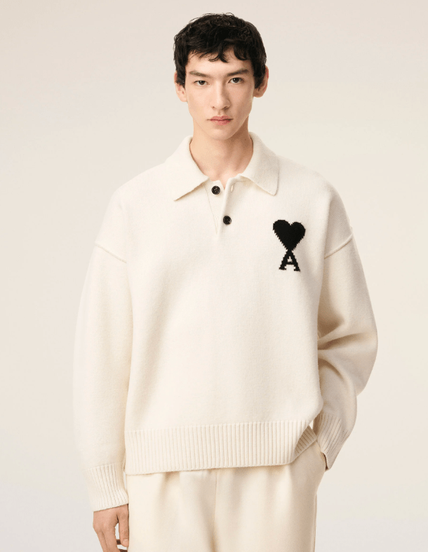 Ami de Cœur virgin wool polo sweater in white